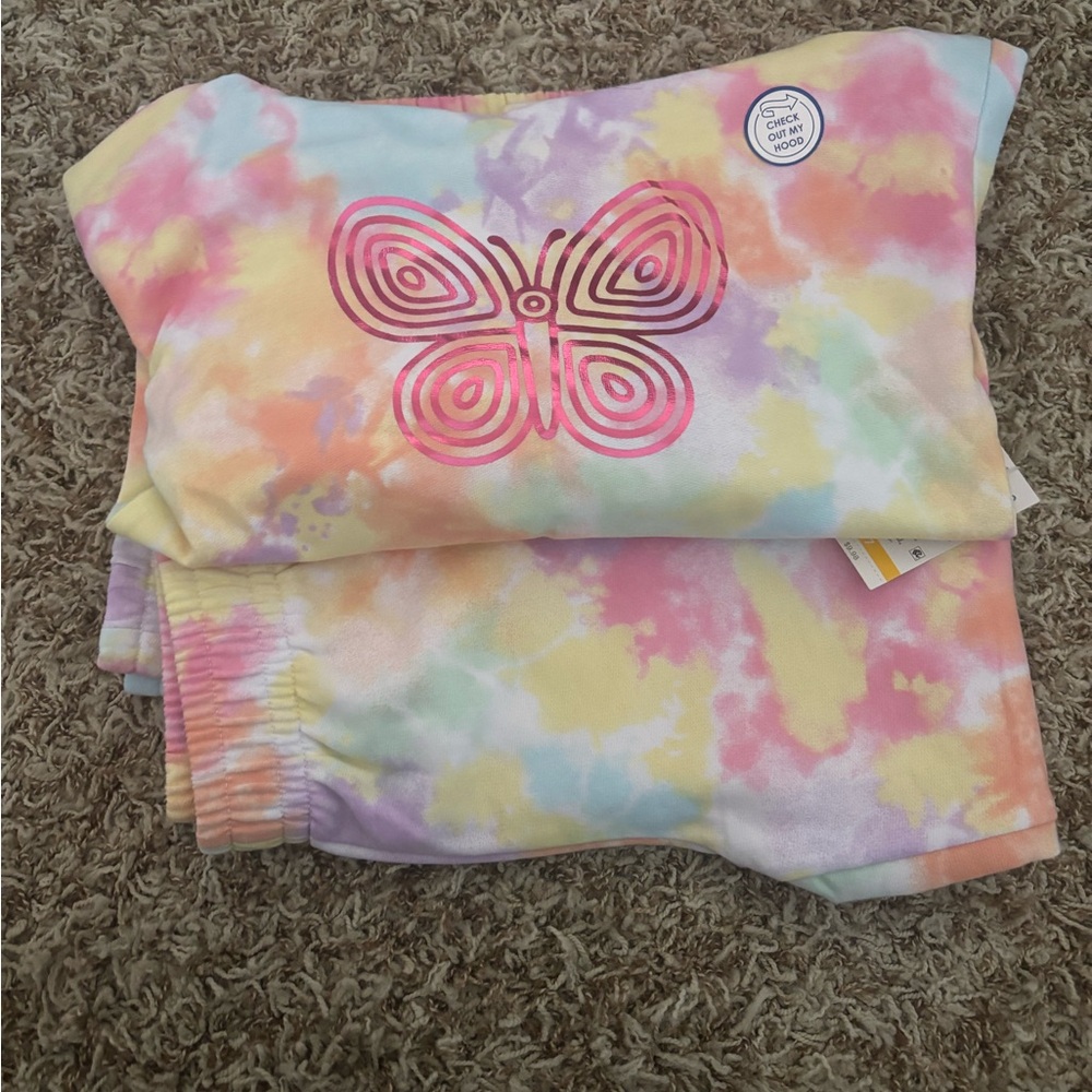 Colorful Tie-Dye Butterfly Sweatshirt and Pants Set